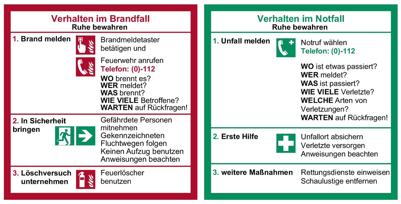 Anweisungen zum Verhalten bei Brand (Brandschutzordnung Teil A) – Beispiel